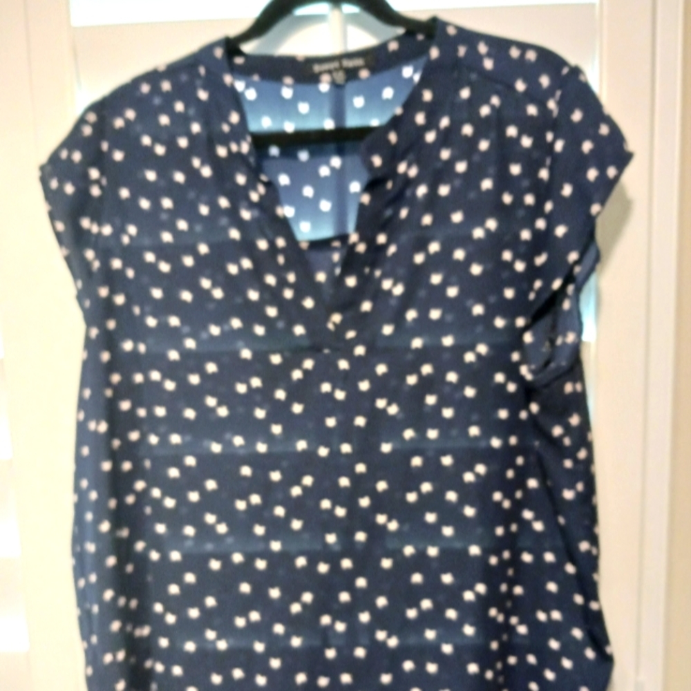 Navy blue and pink kitty print top